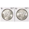 Lot of (2) 1887 $1 Morgan Silver Dollar Coins