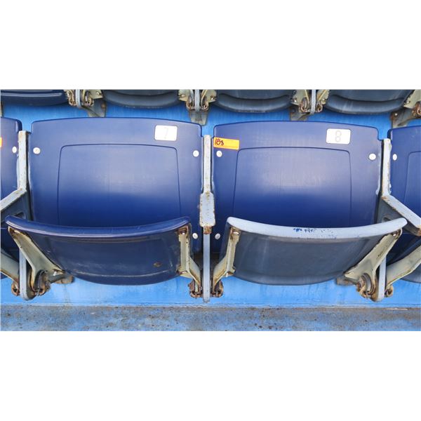 Pair Aloha Stadium Seats w/ Backs & 3 Armrests, Blue, Seats 7 & 8, 45"x13"x28"H