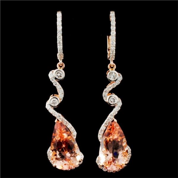 14K Gold 14.80ct Morganite & 1.75ctw Diamond Earri