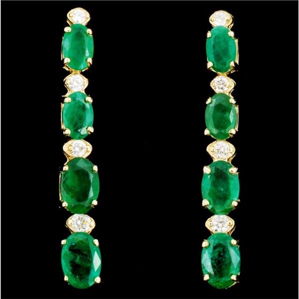 14K Gold 5.00ct Emerald & 0.35ctw Diamond Earrings