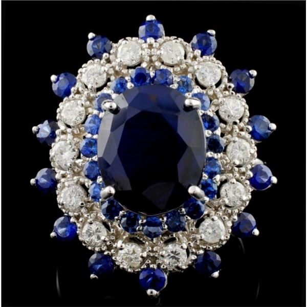 14K White Gold 7.50ct Sapphire & 1ct Diamond Ring