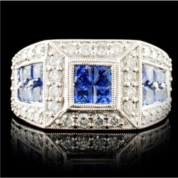 18K Gold 2.11ct Sapphire & 0.74ctw Diamond Ring