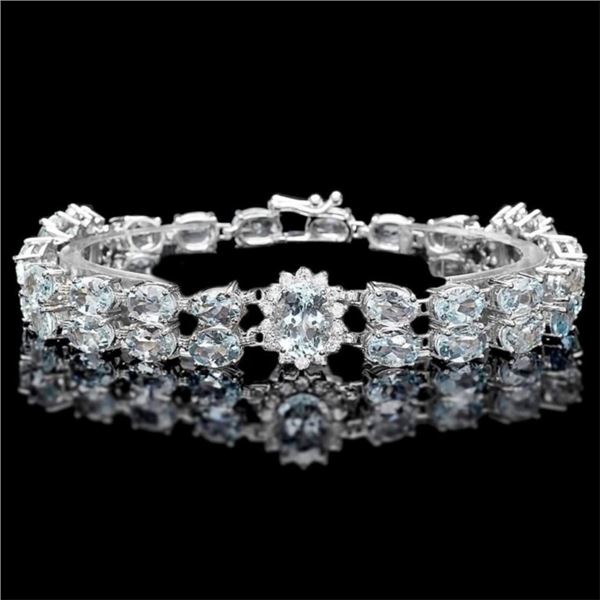 14k Gold 25.00ct Aquamarine & 1.50ct Diam Bracelet