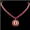 Image 1 : 14K Gold 64.20ctw Ruby & 0.76ctw Diamond Necklace