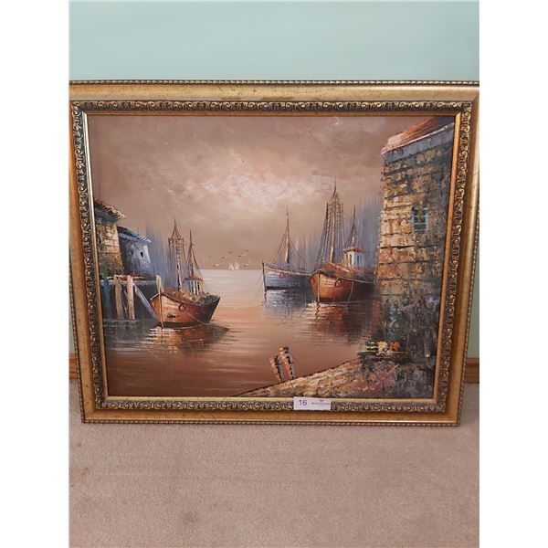 Painting Of Ship In A Harbor - 27 3/4W x 24H