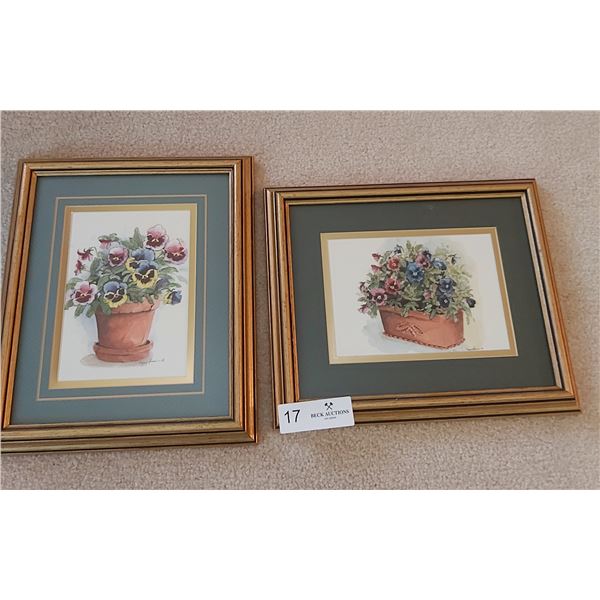 Two Prints Of Flower Baskets - 9.5W x 11.5H