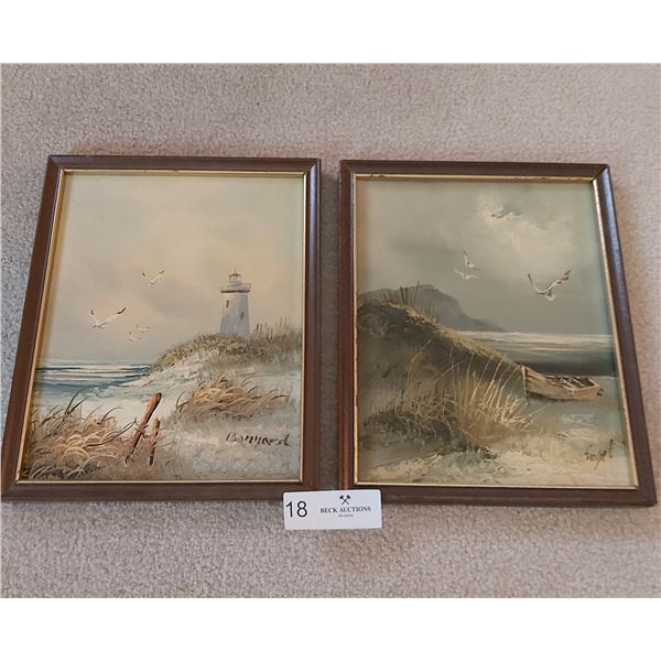 Two Oil Paintings Of Light House And Beach - 8 3/4W x 10 3/4H