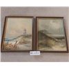 Image 1 : Two Oil Paintings Of Light House And Beach - 8 3/4W x 10 3/4H