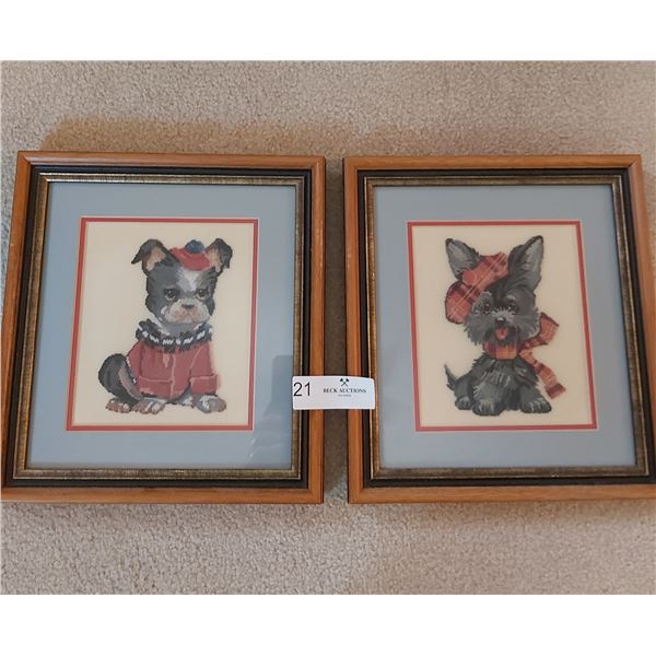 Two Needle Point Pictures Of Dogs - 10W x 11H