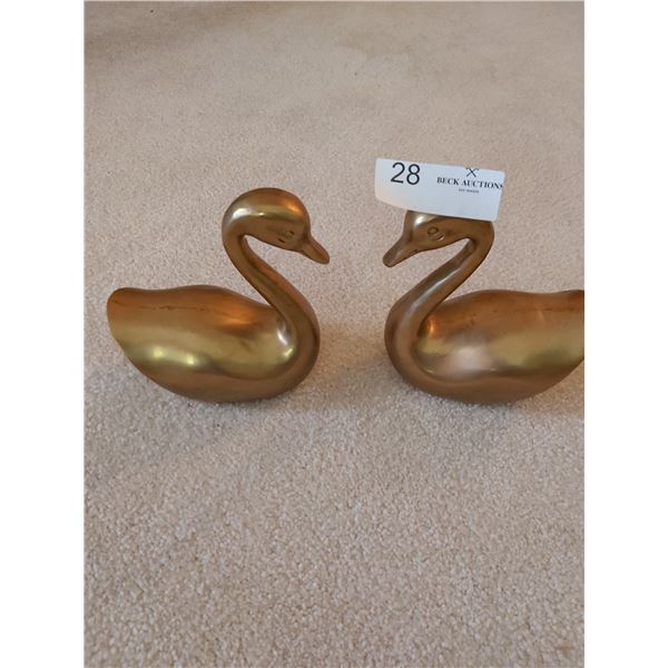 Two Brass Swans