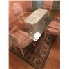 Image 1 : Glass Top Dinning With Stone looking Base And Four Armed Chairs - 72L x 42W x 28.5H