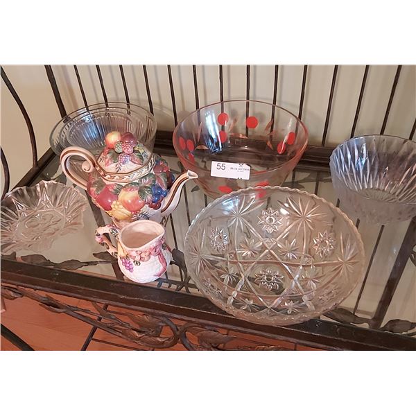 Glass Mixing And Serving Bowls With Teapot And Creamer