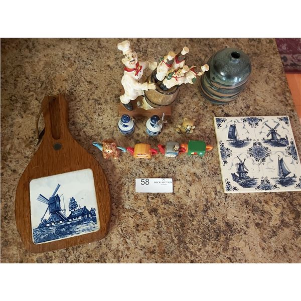 Delft Tile With Mini Red Rose Teapots And More