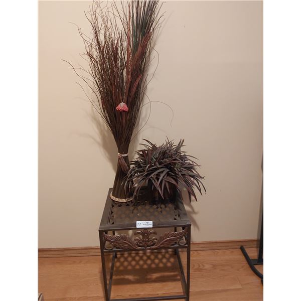Small Accent Table With Two Fake Décor Plants - 15 1/4W x 15 1/4D x 18 3/4H