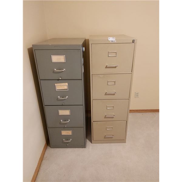 Two Four Drawer Metal Filing Cabinet - (#1) 18W x 28D x 51 1/4H  (#2) 18W x 24D x 52.5H