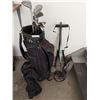 Image 1 : Assorted Wilson Pro Staff Oversized Gold Clubs (Right Handed) With Golf Bag And Pull Cart