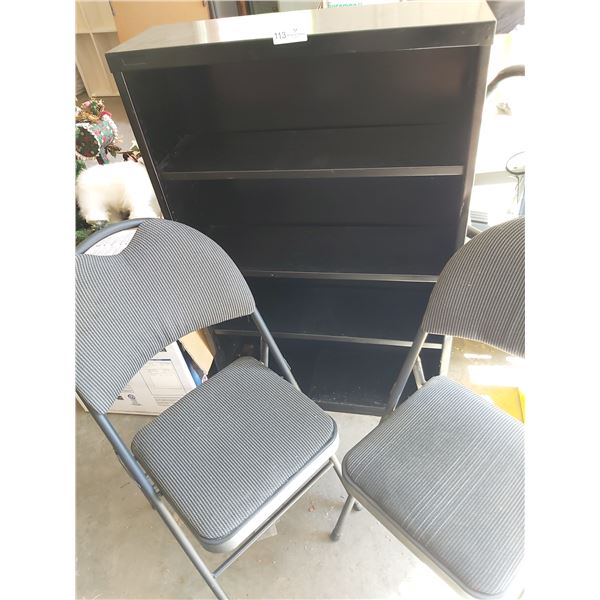 Metal Shelf With Three Folding Chairs - 31L x 10D x 48H