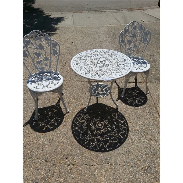 White Bistro Table And Two Chairs 27 In Diameter x 26H Beck