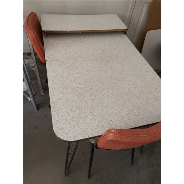 Vintage Metal Table With Two Chairs And Leaf - (Table) 47L x 29.5W x 28.5H (Leaf) 11 3/4W