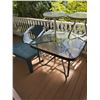 Image 2 : Wicker Chair With Two Small Glass Top Tables And Patio Table - Larger 40.5 x 40.5 x 27H
