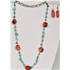 Image 1 : Turquoise & Coral Nugget Necklace and Earrings