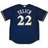 Image 1 : Milwaukee Brewers Christian Yelich Autographed Blue Majestic Jersey Size XL Beckett BAS Witness