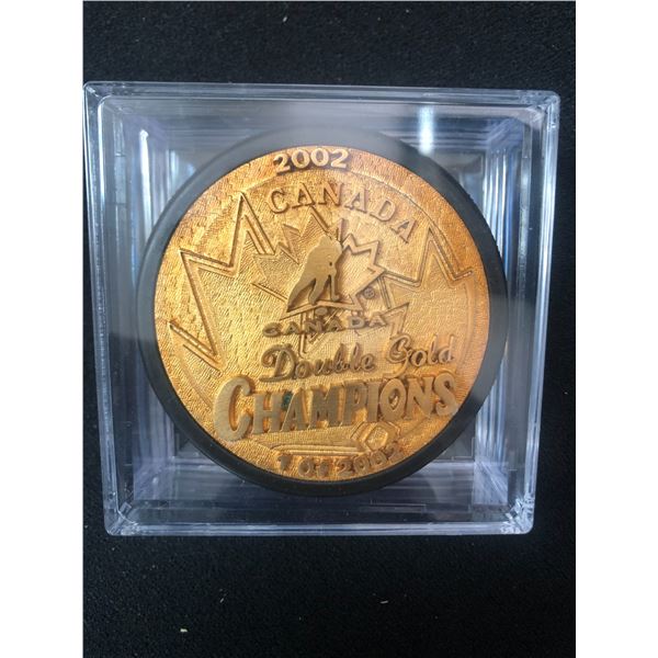 LTD. EDITION 2002 DOUBLE GOLD TEAM CANADA DISPLAY PUCK