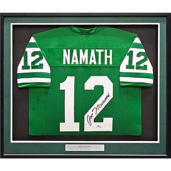 JOE NAMETH SIGNED AND CUSTOM FRAMED NY JETS JERSEY (PSA COA)