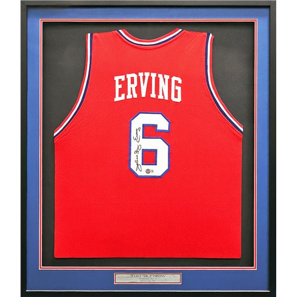 JULIUS ERVING SIGNED AND CUSTOM FRAMED 76ERS JERSEY (BECKETT COA)