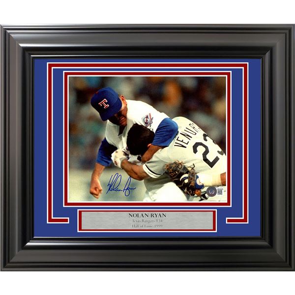 NOLAN RYAN SIGNED AND CUSTOM FRAMED FIGHT DISPLAY (BECKETT COA)