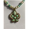 Image 2 : Vintage Pearlescent Bead Pendant Necklace w/Aquagreen & Iridescent Bead Accents