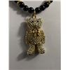 Image 2 : Black Beaded Necklace w/Gold Coloured Accents & Teddy Bear Pendant