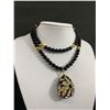 Image 1 : Vintage Black Beaded Necklace w/Gold Coloured Accents & Pretty Pendant