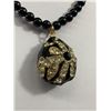 Image 2 : Vintage Black Beaded Necklace w/Gold Coloured Accents & Pretty Pendant