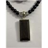 Image 2 : Vintage Black Beaded Necklace w/ Iridescent Bead Accents & Black Pendant