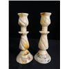 Image 2 : Home Décor Lot - Marble Alabaster Stone Candlesticks & Wrought Iron Bird Wall Art
