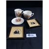 Image 1 : Vintage Framed Mini Cross Stitch & King George Tea/Coffee Cups w/Saucer