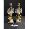 Image 1 : Vintage Heavy Brass Cherub Candle Holders On Marble . Marked A.Beck NY