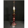 Image 1 : Vintage Cranberry Coloured Glass Lamp w/Etched Design