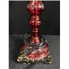 Image 2 : Vintage Cranberry Coloured Glass Lamp w/Etched Design