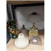 Image 1 : FIVE VINTAGE LIGHT FIXTURES, CERAMIC VASE & TABLE CLOCK