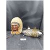 Image 1 : 1940'S NATIVE CHIEF CHALKWARE BUST & HEADBOARD LAMP