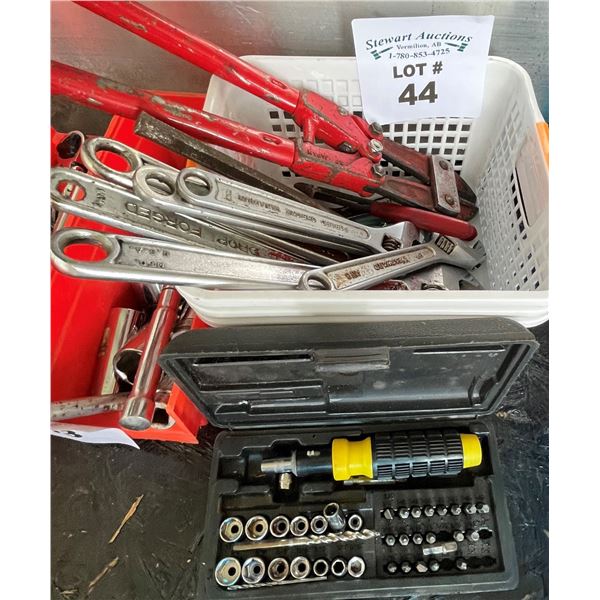 Crecent wrenches, bolt cutter & screw driver set