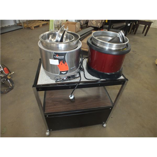 2 Soup Pot Warmers & Small Cart On Wheels