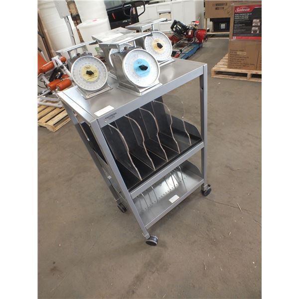 Stainless Steel Cart On Wheels & 4 Small Weigh Scales