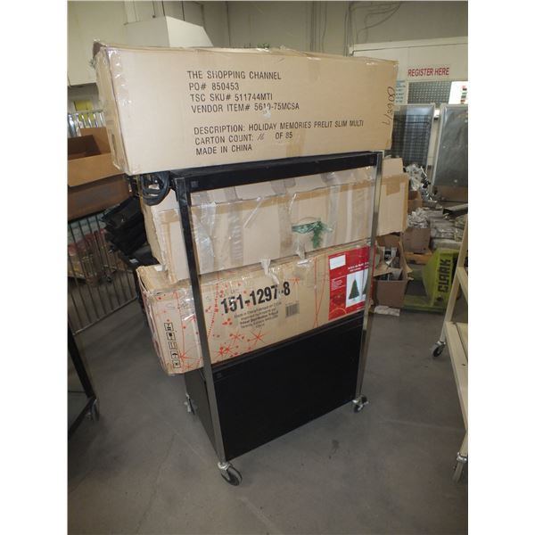 4 Christmas Trees & 1 Cart On Wheels