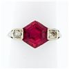Image 1 : Antique Art Deco 14k Gold Hexagon Step Red Stone Diamond Ring w/ Filigree Work