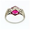 Image 6 : Antique Art Deco 14k Gold Hexagon Step Red Stone Diamond Ring w/ Filigree Work