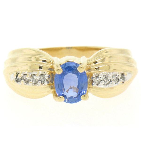 NEW Ribbed 14k Yellow Gold 1.10 ctw Oval Tanzanite Solitaire & Round Diamond Rin