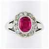 Image 1 : Antique Victorian 14k Gold Vibrant Oval Red Stone & Mine Cut Diamond Halo Ring